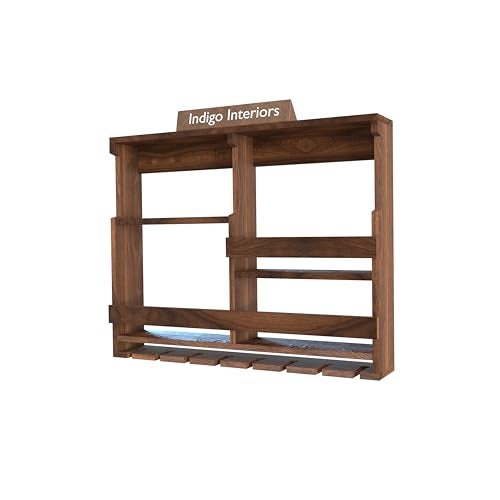 Indigo interiors Wooden Wall Mounted Wine Rack, Bar Cabinet with Glass Storage, Wall Hanging Mini Bar for Home Wine Rack/Holder Upside Down Glass Hanging Organizer Size 30 x 24 Inch (Wulnut) - Image 5