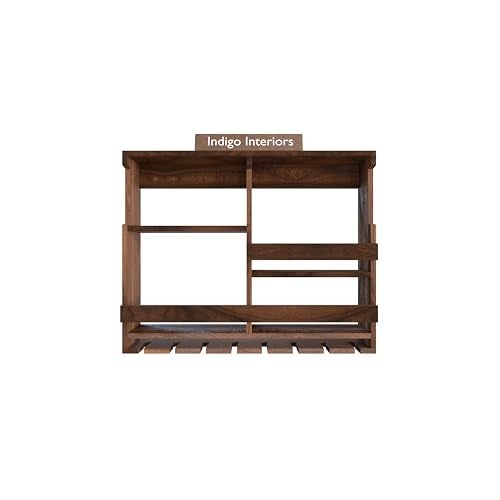 Indigo interiors Wooden Wall Mounted Wine Rack, Bar Cabinet with Glass Storage, Wall Hanging Mini Bar for Home Wine Rack/Holder Upside Down Glass Hanging Organizer Size 30 x 24 Inch (Wulnut) - Image 3