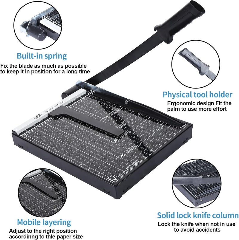 ISDIR Guillotine Paper Cutter 12" with Integrated Pressure Bar – Heavy Duty Metal Base, 12-Sheet Capacity, Magnetic Guide & Safety Guard – Precision Trimmer for Cardstock, Crafts, DIY, Photos & Office - Image 4