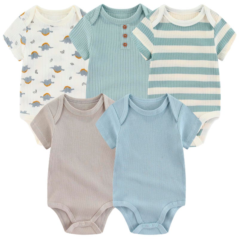 MAMIMAKA 5 Pack Baby Bodysuit Cotton Newborn Boys Girl Clothes Bule One-Piece,0-3 Months - Image 1