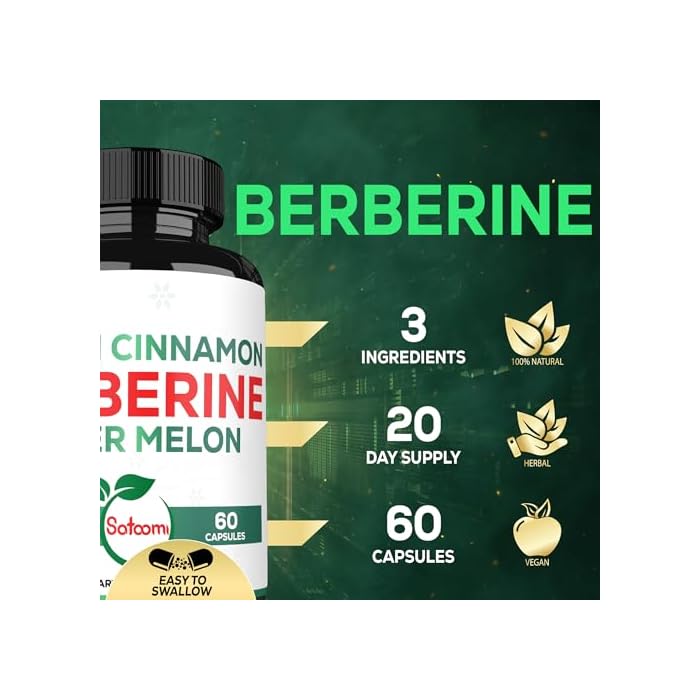 Satoomi Berberine Supplement with Organic Ceylon Cinnamon Bark & Bitter Melon - 3in1-60 Vegan Capsules - Image 3