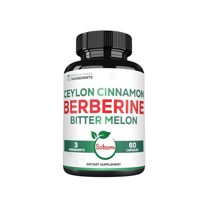 Satoomi Berberine Supplement with Organic Ceylon Cinnamon Bark & Bitter Melon - 3in1-60 Vegan Capsules - Image 1