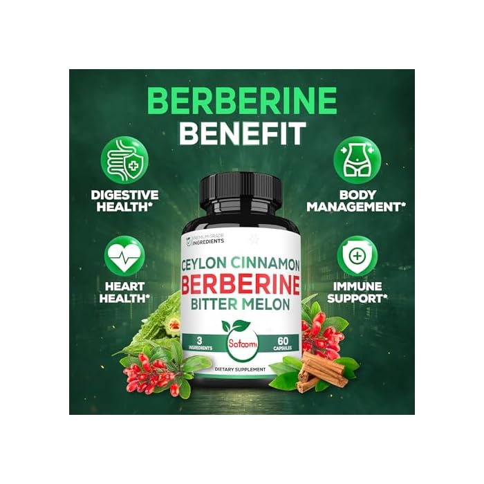 Satoomi Berberine Supplement with Organic Ceylon Cinnamon Bark & Bitter Melon - 3in1-60 Vegan Capsules - Image 5