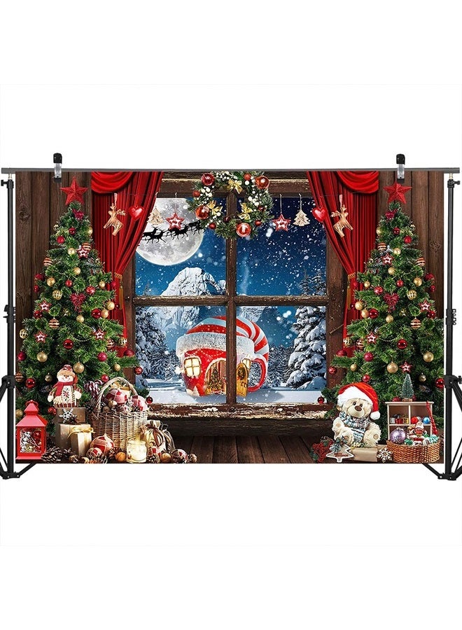 خلفية عيد الميلاد نافذة ريفية شجرة هدايا عطلة ثلج جبل خلفية تصوير عصا الحلوى شتاء عيد الميلاد القطب الشمالي زينة حفلات تصوير خلفيات (7x5 قدم)