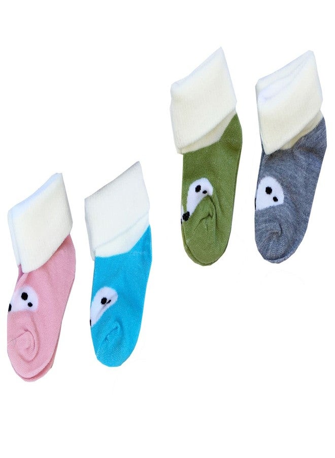 CLUZE New Born Baby Rabbit Socks Set - Baby Winter Socks - Infants Socks Woolen/Designer Socks For Kids (0-3 Months) (Pack Of 4) - Image 3