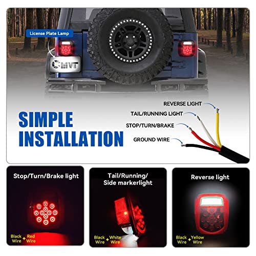 CMVT Auto LED Replacement Tail Lights Taillights for 1979-2006 Jeep Wrangler TJ YJ CJ-5 CJ-7 , Smoke Lens BAR Square Brake Stop Turn Signal Reverse License Plate lamp w/ Side Marker Light Assembly, 2PCS - Image 4