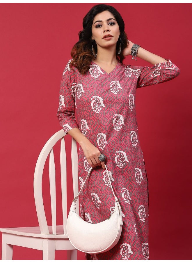 AKS Grey & Pink Printed Kurta & Balloon Palazzo Set  - Image 5