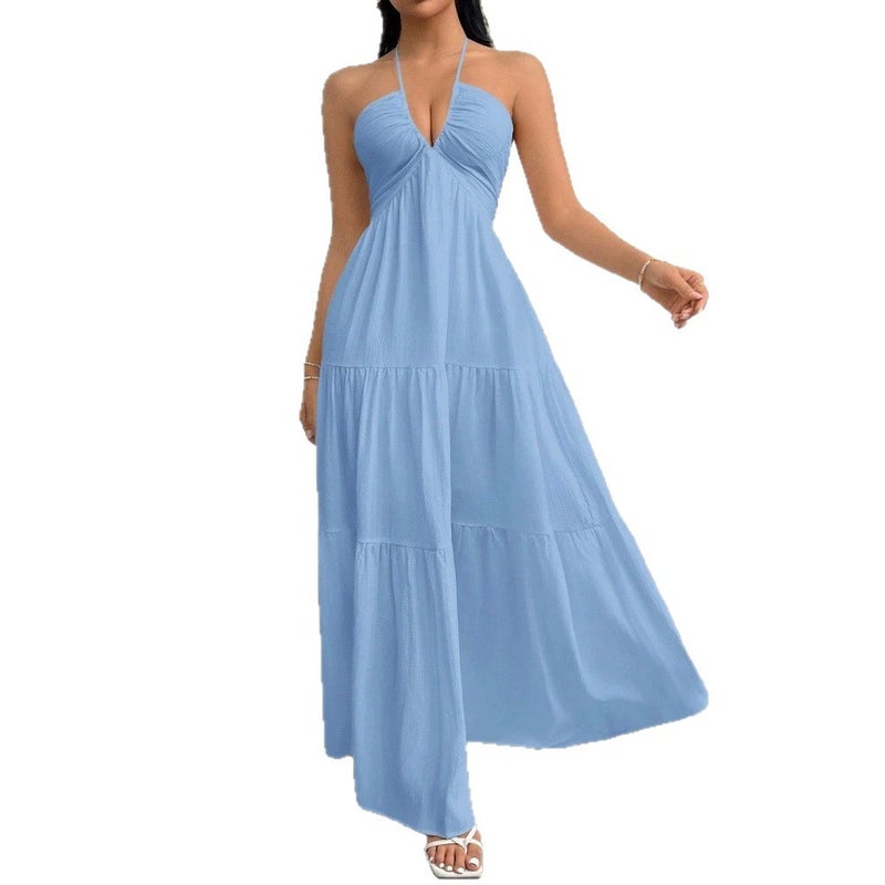 2026 Summer Women's Deep V Off Shoulder Bohemian Belted Wedding Party Dress - Image 5