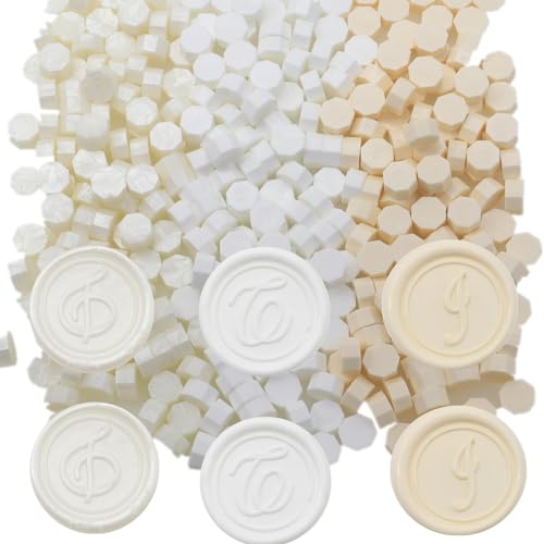 ONWINPOR White Wax Seal Beads, 300Pcs White Mix Sealing Wax Beads for Wax Seal Stamp, Pearl White Wax Seal Beads Set with 3 Colors Perfect for Gift Sealing, Letter Wax Sealing (White Mix) - Image 1