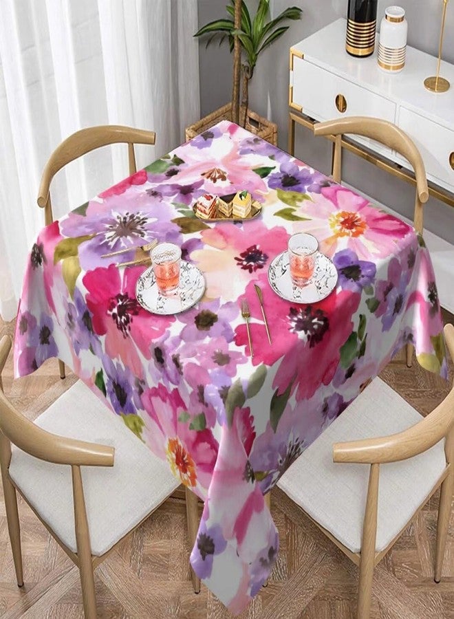 Sunshineyan Spring Floral Tablecloth 54x54 Inch Square, Spring Summer Watercolor Flower Tablecloths Stain Resistance Polyester Floral Table Cloth for Parties Kitchen Dining Indoor Outdoor - Image 2