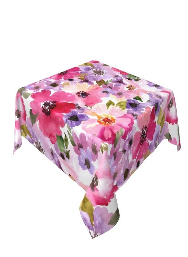 Sunshineyan Spring Floral Tablecloth 54x54 Inch Square, Spring Summer Watercolor Flower Tablecloths Stain Resistance Polyester Floral Table Cloth for Parties Kitchen Dining Indoor Outdoor - Image 1