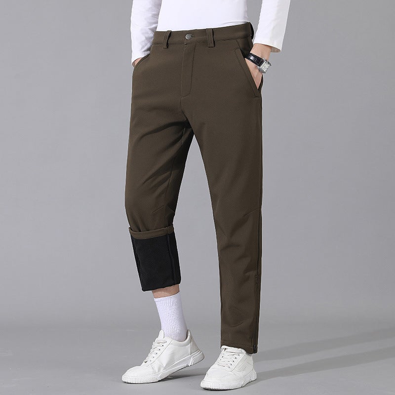 Winter Velvet Thickeneded Casual Pants Men'S Polar Fleece Casual Straight Pants Young And Middle-Aged Fashion Business Warm Pants - Image 4
