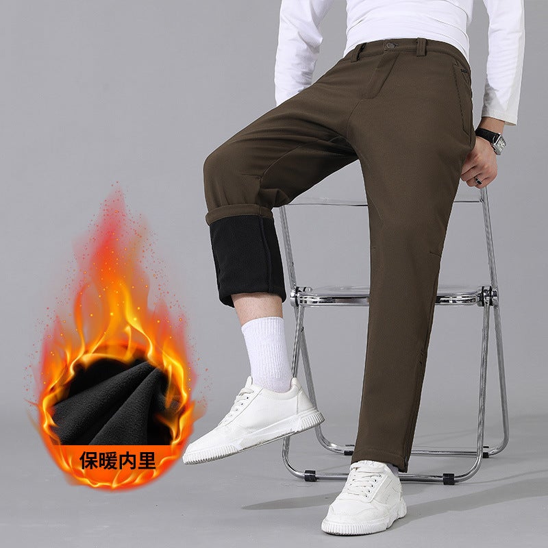 Winter Velvet Thickeneded Casual Pants Men'S Polar Fleece Casual Straight Pants Young And Middle-Aged Fashion Business Warm Pants - Image 3