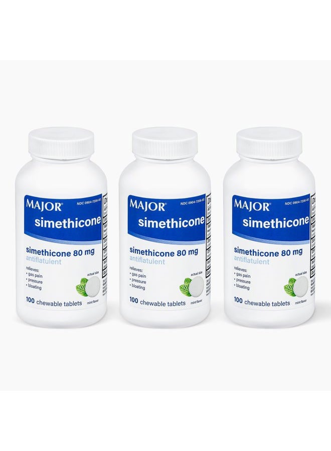 MAJOR Simethicone 80mg Chewable Anti-Gas Generic for Mylanta Gas 3 Pack 3 X 100 ea. Total 300 Chewable Tablets - Image 1