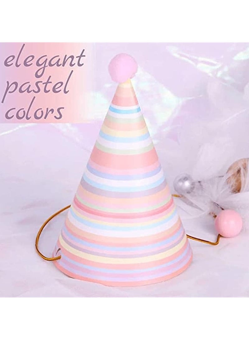 10PCS Colorful Birthday Party Paper Cone Hats for Kids – DIY Birthday Hats with Pom Poms, Adjustable Elastic, Fun for Games, Crafts & Celebrations  - Image 3