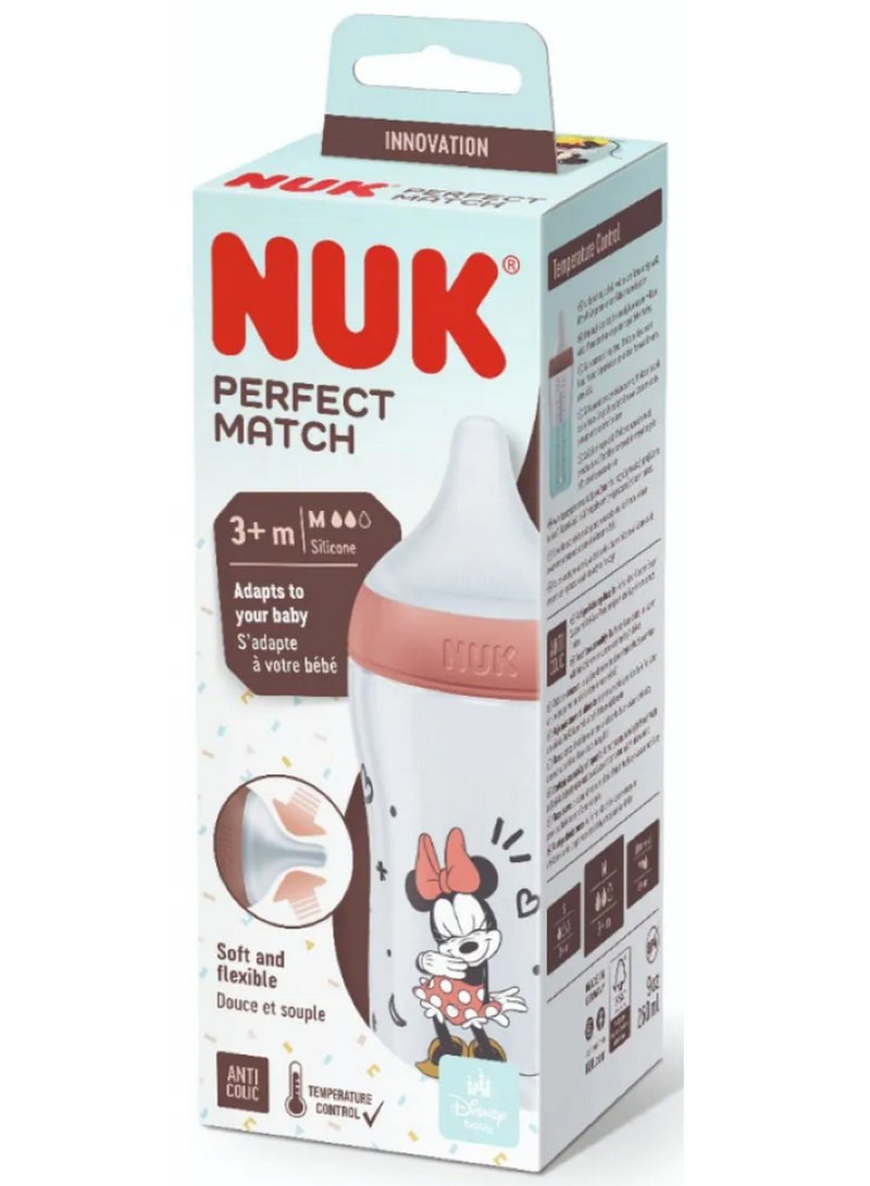 NUK Perfect Match Baby Bottle With Soft Silicone Teat M Disney's Minnie Mouse Anti-Colic Valve 3M+ 260 ML - Image 1