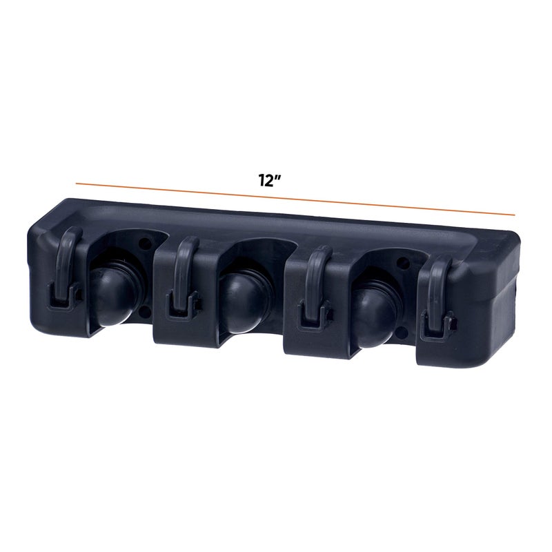Superio Mop and Broom Holder Wall Mount Storage Organizer for Kitchen, Garage, Garden, 3 Slots (Black) - Image 2