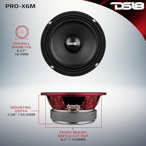 DS18 PRO-X6M Loudspeaker - 6.5", Midrange, Red Aluminum Bullet, 500W Max, 250W RMS, 8 Ohms - Premium Quality Audio Door Speakers for Car or Truck Stereo Sound System (1 Speaker) - Image 4