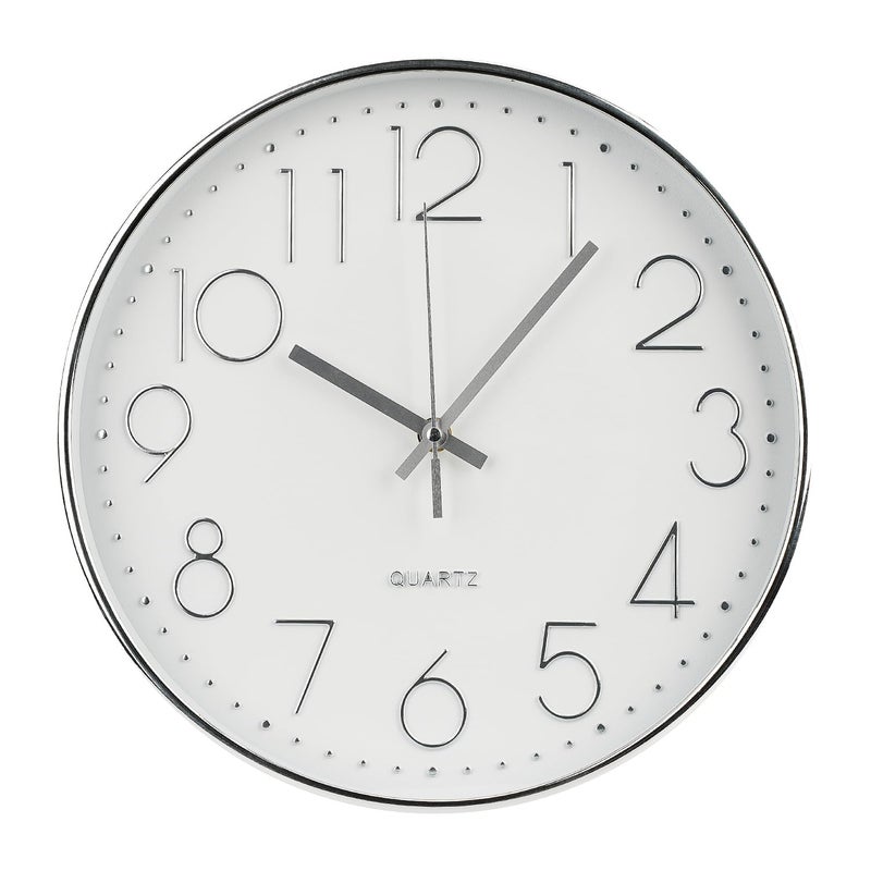 bakbrand Wall Clock 12 Inch Non-Ticking Silent Modern Simple Style Round Decor Clock Silver Stereoscopic Dial Quartz Wall Clocks for Home/Office/School/Living Room/Bedroom/Kitchen - Image 1
