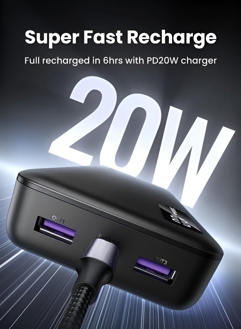 Raxoom Power Bank 20000mAh 22.5W Max Digital Display Portable Charger | High-Capacity Fast Charging Battery Pack with USB-C, Micro USB, and Lightning Ports for Smartphones, Tablets, and Laptops - Image 3