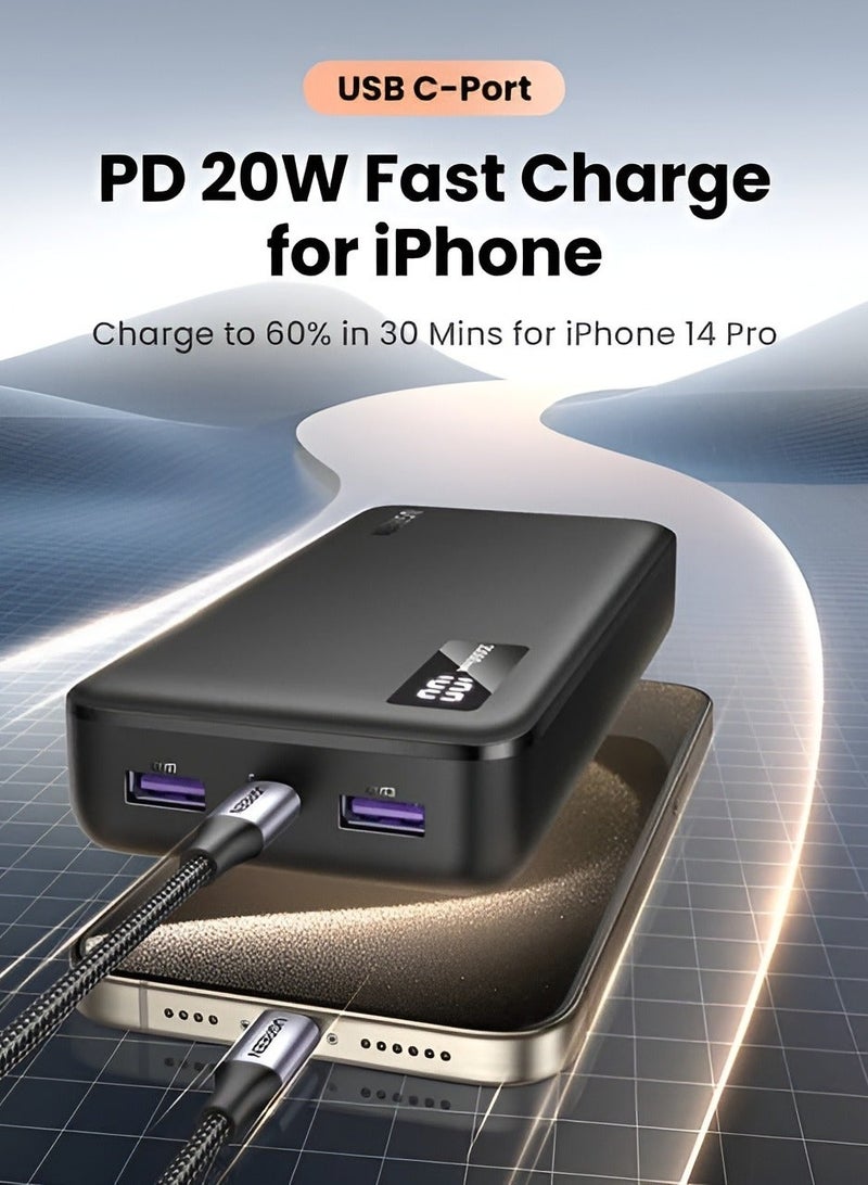 Raxoom Power Bank 20000mAh 22.5W Max Digital Display Portable Charger | High-Capacity Fast Charging Battery Pack with USB-C, Micro USB, and Lightning Ports for Smartphones, Tablets, and Laptops - Image 2