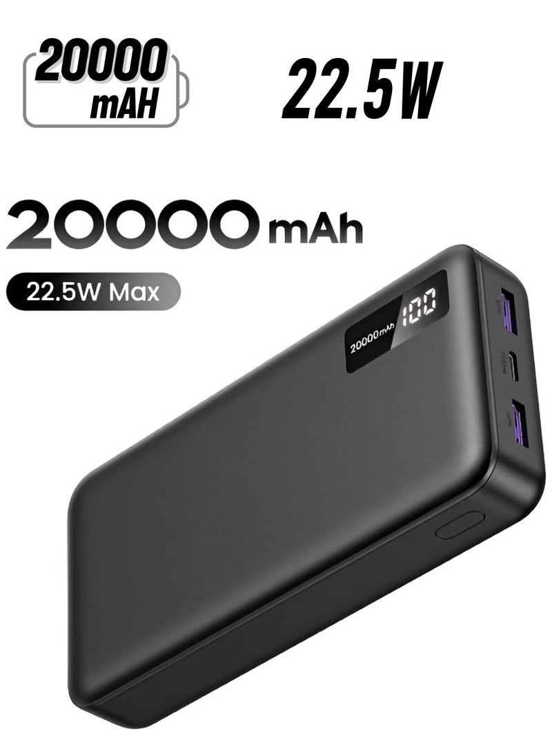 Raxoom Power Bank 20000mAh 22.5W Max Digital Display Portable Charger | High-Capacity Fast Charging Battery Pack with USB-C, Micro USB, and Lightning Ports for Smartphones, Tablets, and Laptops - Image 1