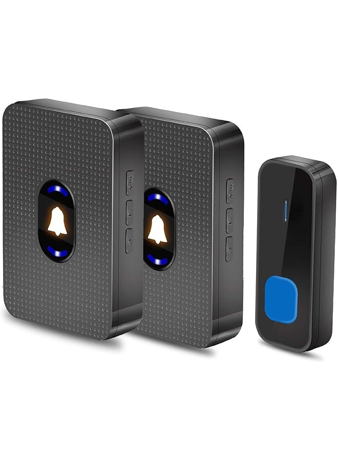 promass Wireless Doorbell, Waterproof Door Bell Chime Kit Alarm with 55 Melodies, 5 Volume Levels, Flashing LED, Battery-Powered House Bell，Battery Operated Expandable Bell for Home Office