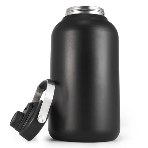 Kerilyn One Gallon Water Bottle, 128oz Stainless Steel Insulated Water Bottle For Hot & Cold Drinks, BPA-Free, Wide Mouth, Leak-Proof Big Water Jug With Handle For Sports, Travel, Hinking & Camping, Black - Image 1