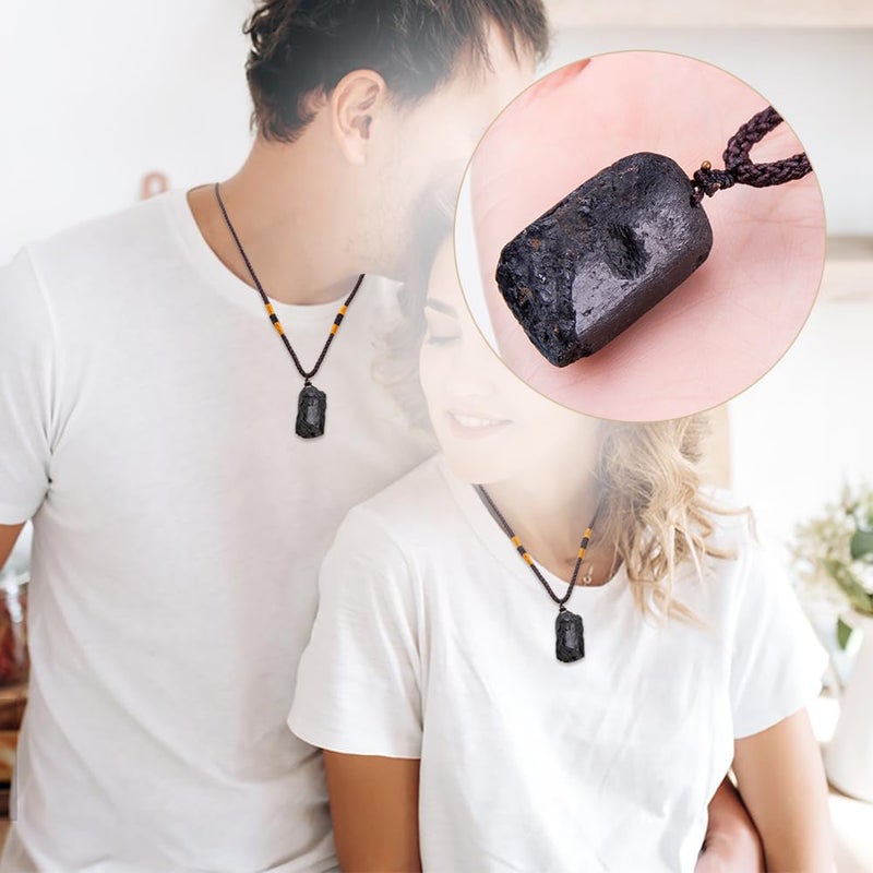 Comidox 2Pcs Natural Black Tourmaline Stone Pillar Pendant Necklace Tourmaline Amulet Natural Free Form Crystal Healing Pendant - Image 4