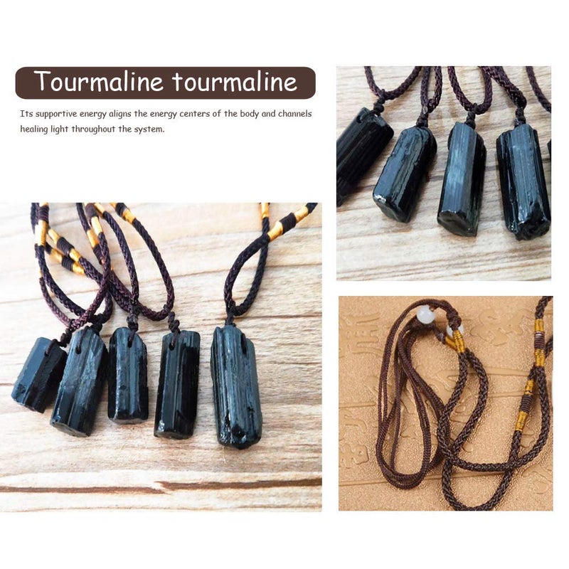 Comidox 2Pcs Natural Black Tourmaline Stone Pillar Pendant Necklace Tourmaline Amulet Natural Free Form Crystal Healing Pendant - Image 2