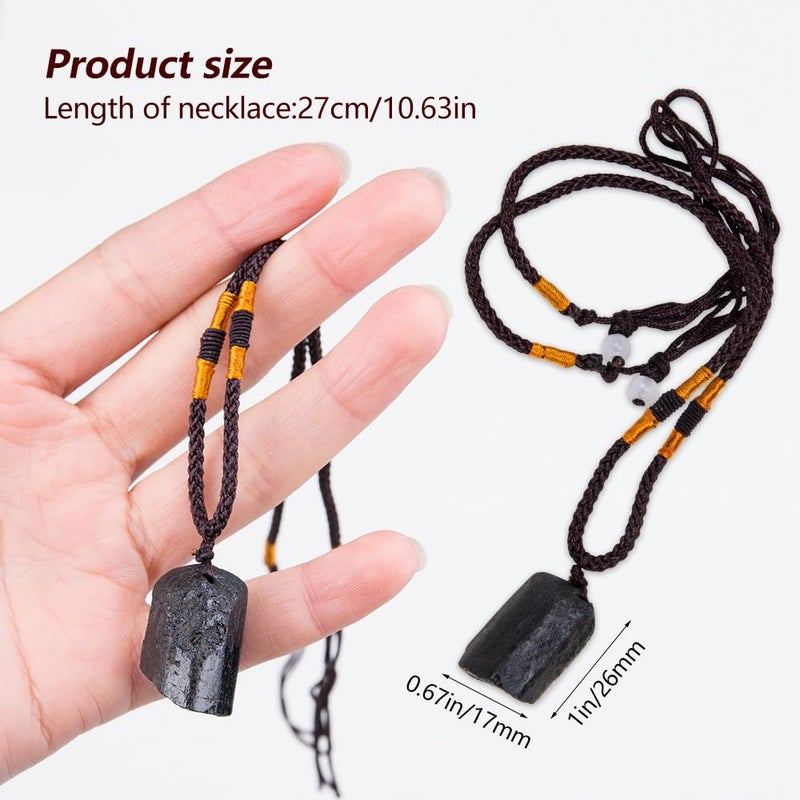 Comidox 2Pcs Natural Black Tourmaline Stone Pillar Pendant Necklace Tourmaline Amulet Natural Free Form Crystal Healing Pendant - Image 5