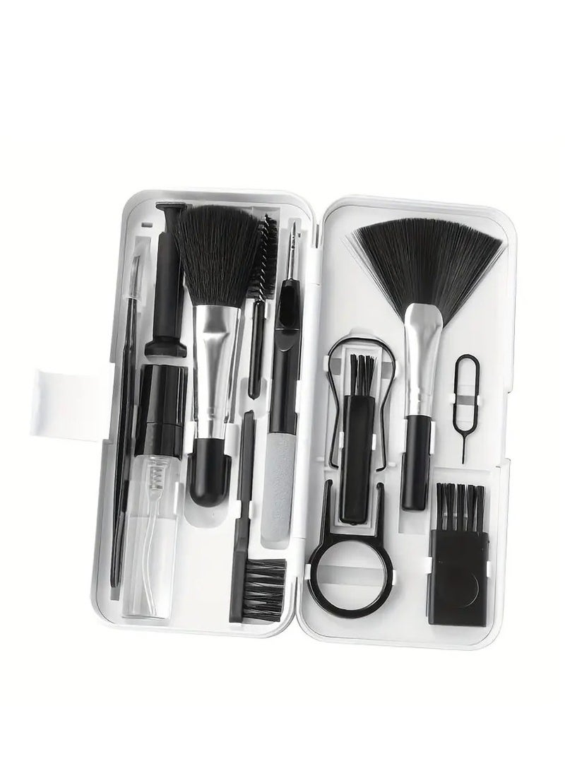 Clean Integrated Electronics Cleaning And Organizing Kit 18-In-1 Inside A Case With A Screen Wipe Surface, Including A Holder, Brushes, Liquid Tube, Glass Stabilizer For Phone, AirPods, Keyboard, Screen, Camera, And More – 18 Pieces, White - Image 1