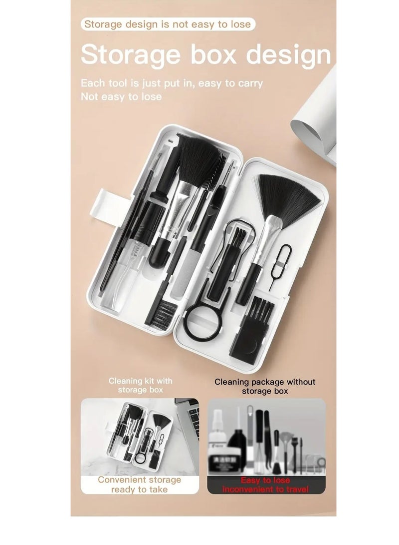 Clean Integrated Electronics Cleaning And Organizing Kit 18-In-1 Inside A Case With A Screen Wipe Surface, Including A Holder, Brushes, Liquid Tube, Glass Stabilizer For Phone, AirPods, Keyboard, Screen, Camera, And More – 18 Pieces, White - Image 3