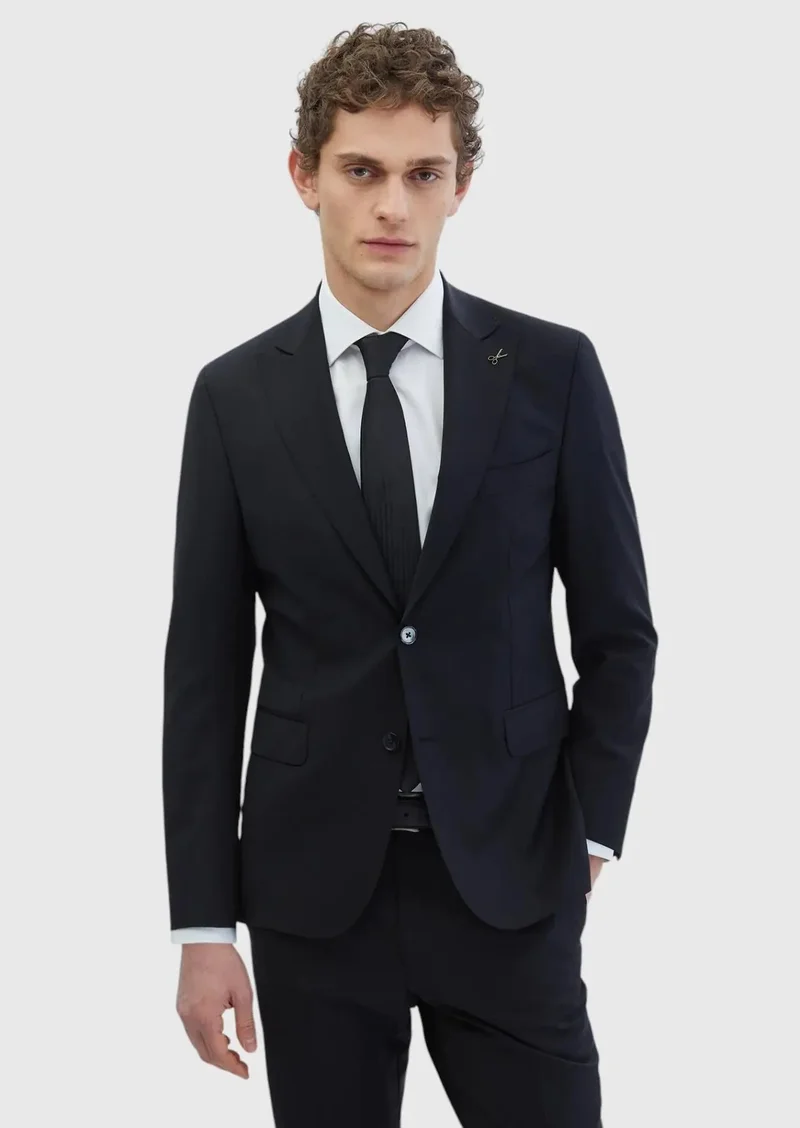 RAMSEY Black Plain Zeroweight Slim Fit Wool Blended Suit