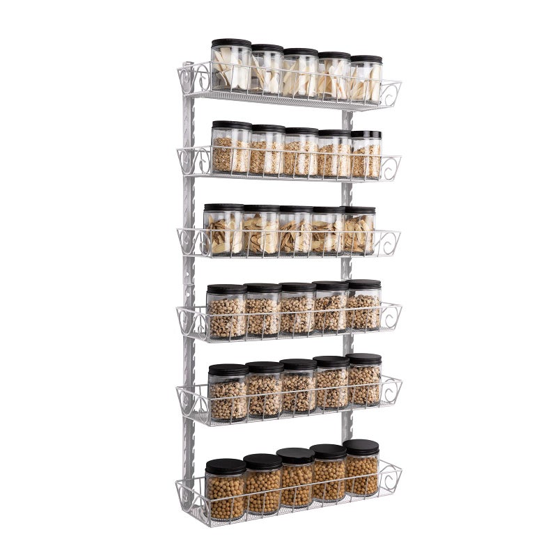 SWOMMOLY Adjustable Wall Mount Spice Rack 6Tier Dualuse Multiuse Organizer Silver