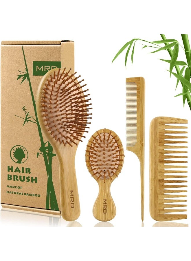 MRD Hair Brush Set, Natural Bamboo Comb Paddle Detangling Hairbrush, Wide-Tooth And Tail Comb No Bristle, Suit For Women Men And Kids Thick/Thin/Curly/Dry Hair Gift Kit - Image 1