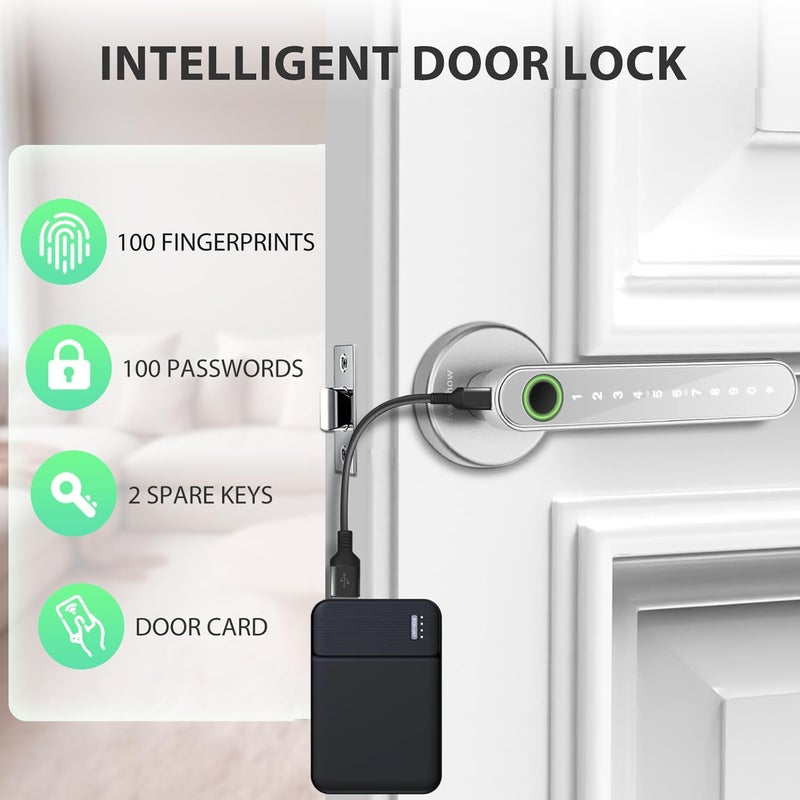 Evanshow Fingerprint Door Lock Biometric Door Knob with Keypad Keyless Entry, Door Locks for Bedrooms, Home Hotel Office Apartment Silver - Image 4