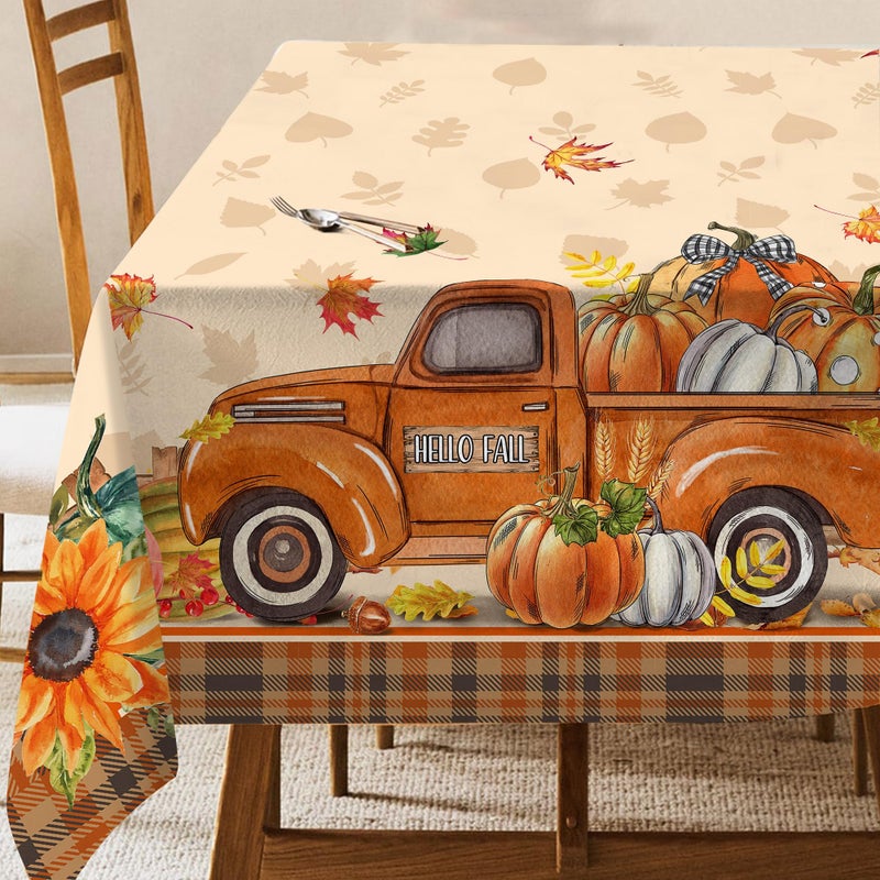 Hexagram Fall Tablecloths for Rectangle Tables 60x84 Inches, Pumpkin Fall Tablecloth, Farmhouse Table Cloth for Harvest Decorations Orange, Indoor Outdoor Party and Family Gatherings for Thanksgiving Autumn - Image 1