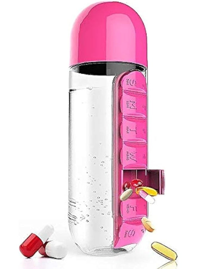 600ML Sport Water Bottle with 7 Grids Daily Pill Box Organizer Traveling Medicine Organizer Drinking Bottle Drop Shipping (Rose) - Image 1