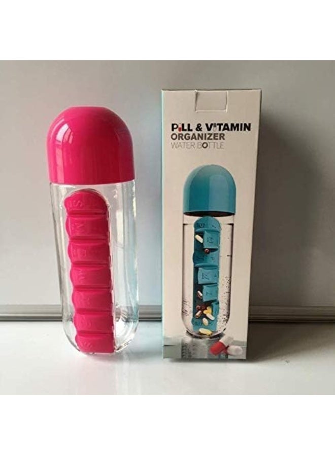 600ML Sport Water Bottle with 7 Grids Daily Pill Box Organizer Traveling Medicine Organizer Drinking Bottle Drop Shipping (Rose) - Image 2