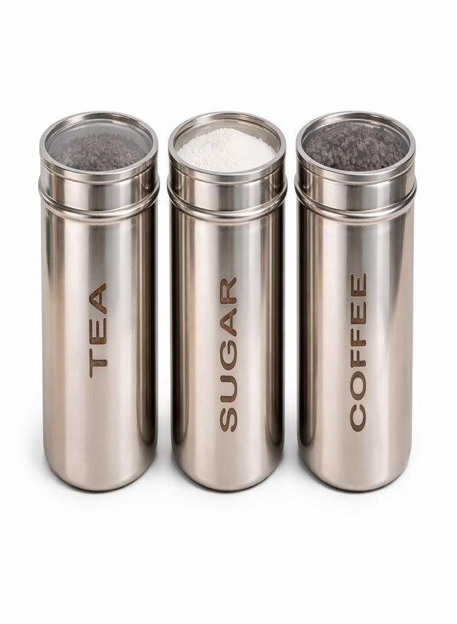 STEEPLE Stainless Steel Tea Sugar Coffee Container Set (1000 ml) | Steel container set with Transparent Lid |Kitchen Canister Set for Tea Sugar Coffee | Tea & Coffee Container for Kitchen Storage - Image 1