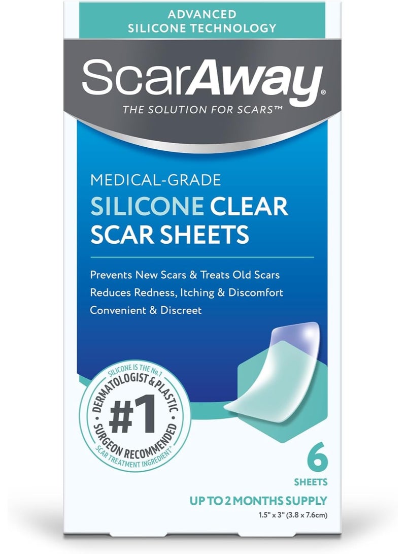 ScarAway Clear Silicone Scar Sheets, White, 6 Count - Image 1