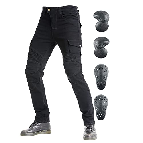 VNFOX Motorcycle Pants, Versatile Motorcycle Jeans, Durable Motorcycle Trousers for Men & Women Riding Pants with Kenn & Hip Armor Pads (Black, XL=34) - Image 1