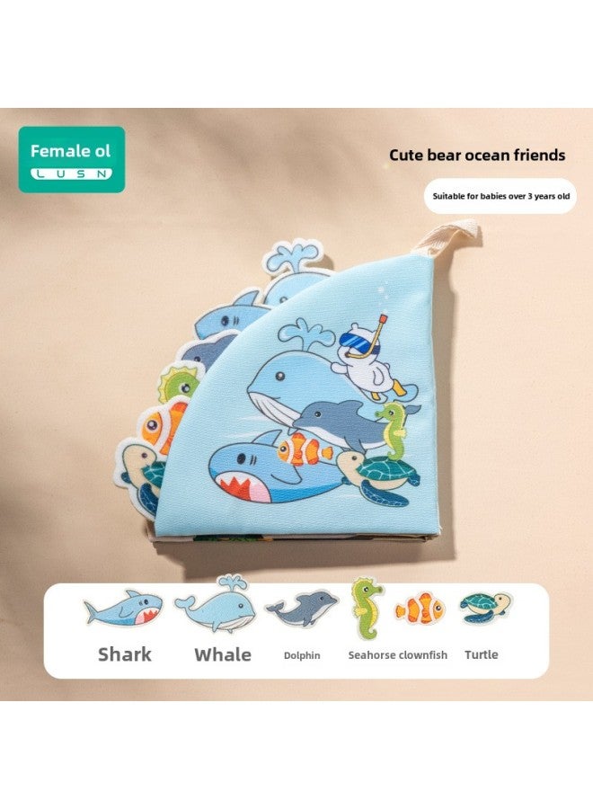 Rushan Cloth Book Early Education Baby Tearable Three-dimensional Hand Tearable Book Baby Cognitive Educational Toys-Color:Cute Bear's Ocean Friend  - Image 1