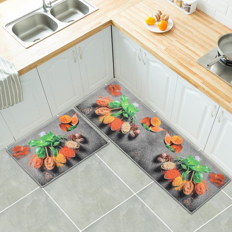 NCR FAB Multi Purpose Anti Skid Washable Kitchen Mat Runner Attractive Look Digital Printed Soft Combo Kitchen Floor Mat 18x28 CM 18x54 CM  - Image 1