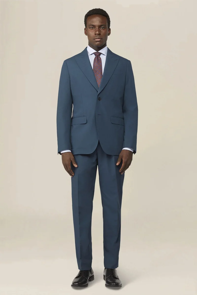 دوبل غانغر Plain men's suit with regular fit peak lapel jacket - Petrol