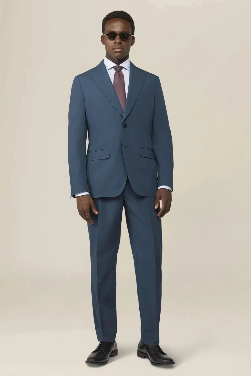 دوبل غانغر Plain men's suit with regular fit peak lapel jacket - Petrol