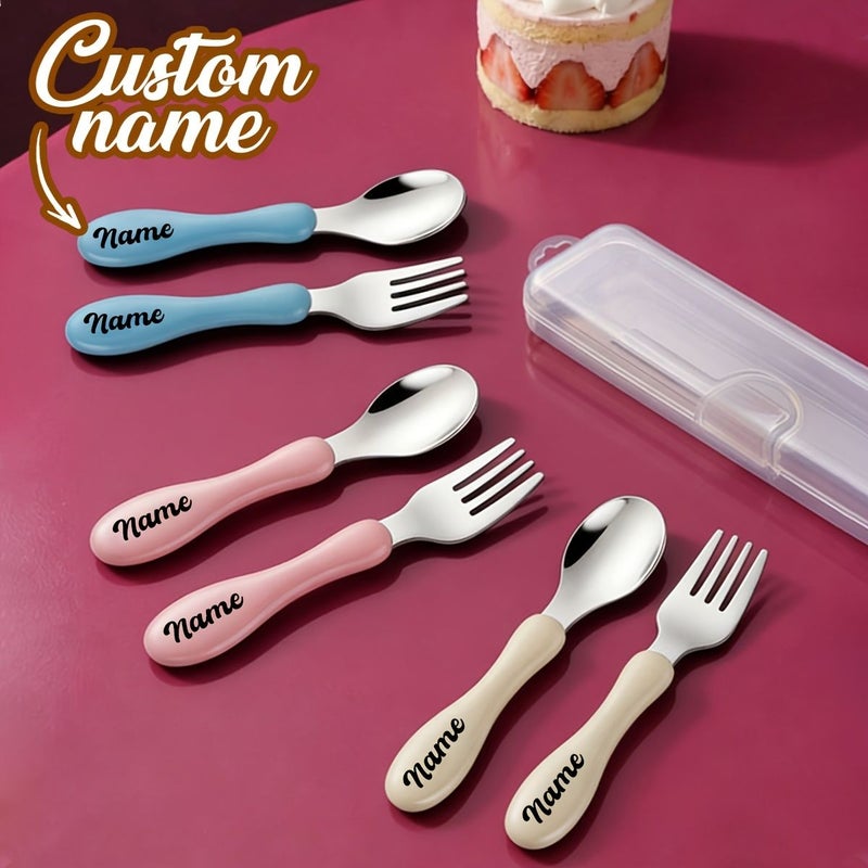 Yellow Stainless Steel Spoon and Fork Set for Kids Dining Travel - Image 1