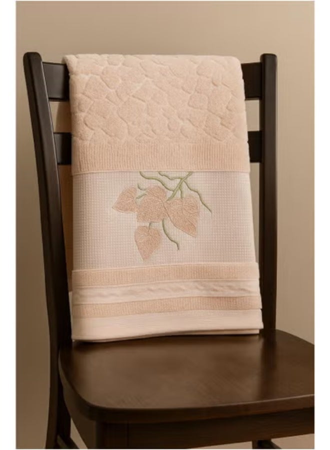 Luxury Embroidered Towel with Leaf Design – 100% Soft Cotton, Large Size (90×165 cm)  - Image 1