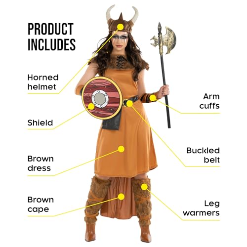 fun shack Adult Viking Costume Women Warrior, Medieval Barbarian Outfit for Women, Historical Warrior Dress, Small - Image 2